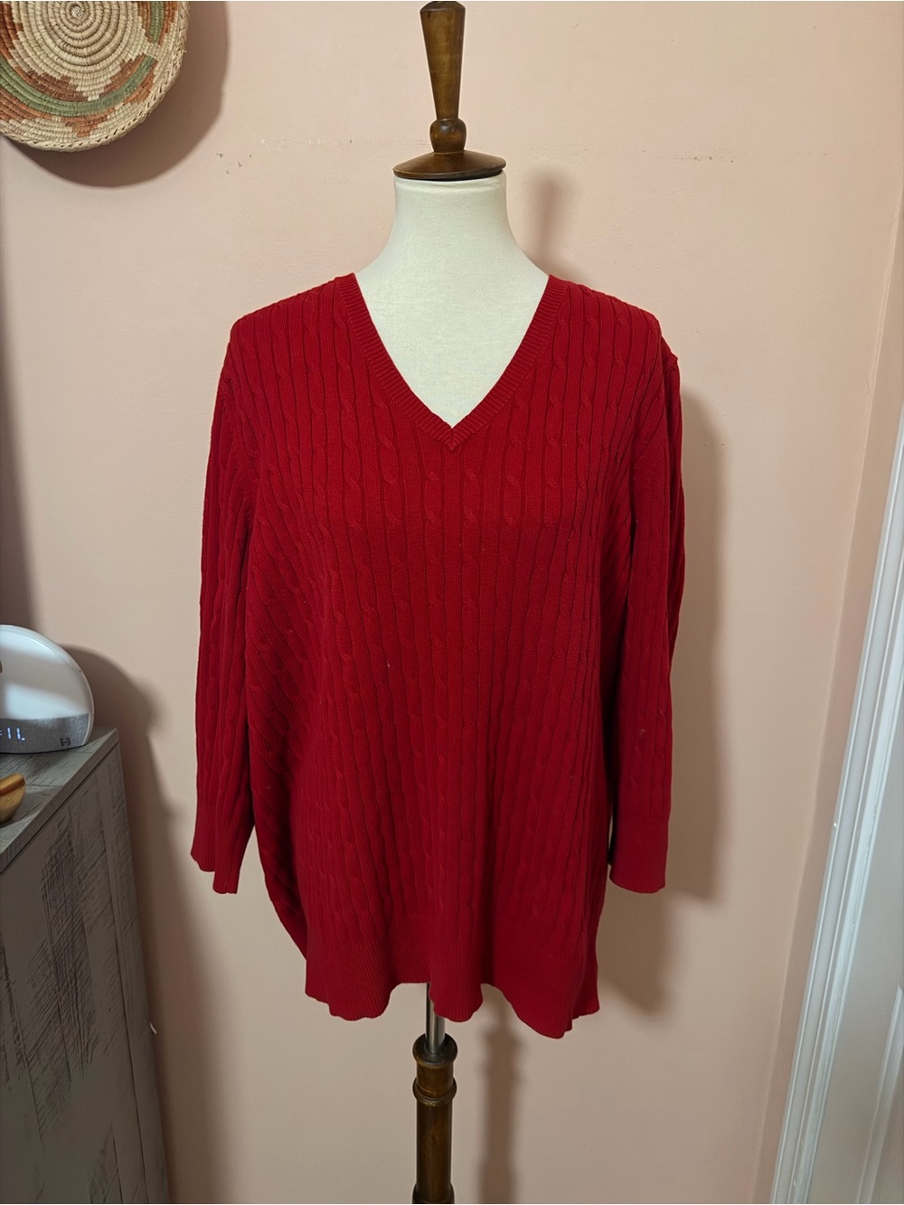 Merona Women’s Red V-Neck Cable Knit Sweater 20W/22W